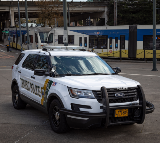 Transit Police patrol car near Rose Quarter MAX stop.