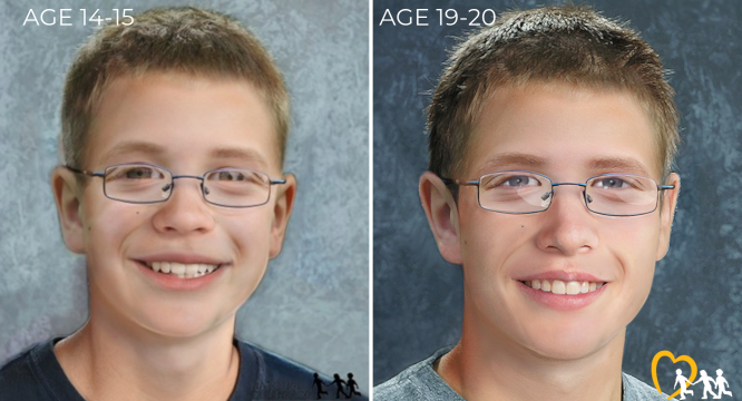 Age progressed photos of Kyron Horman ages 14-15 and 19-20.